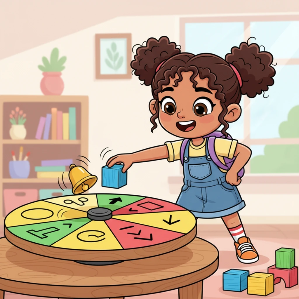 Next, they played a lively game, matching words to their grammatical functions on a spinning board. Maryam's eyes sparkled as she correctly placed a 'subject' block, and a little bell chimed happily.