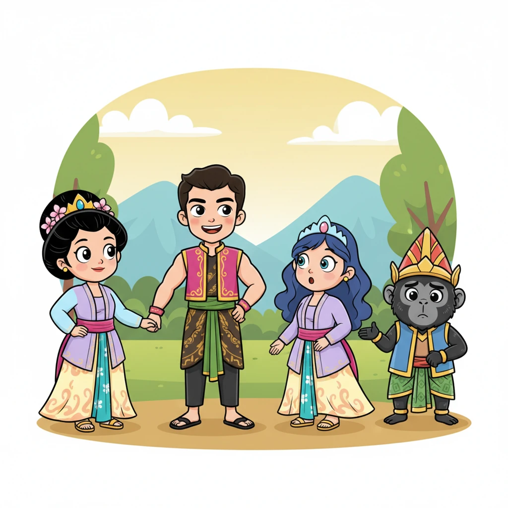 Purbararang, tidak mau kalah, menantang Purbasari untuk mengadu ketampanan tunangan mereka. Dengan angkuh, ia menarik tangan tunangannya, Indrajaya, ke depan. Indrajaya berdiri tegak dengan dada membusung, tersenyum sombong.