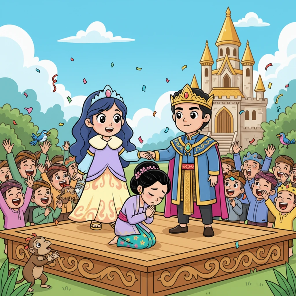 Purbararang akhirnya mengakui kekalahannya dan meminta maaf kepada Purbasari. Purbasari dengan lapang dada memaafkannya, dan semua orang bersorak bahagia. Akhirnya, Purbasari menjadi seorang ratu yang adil, didampingi oleh pangeran tampan bernama Lutung Kasarung.