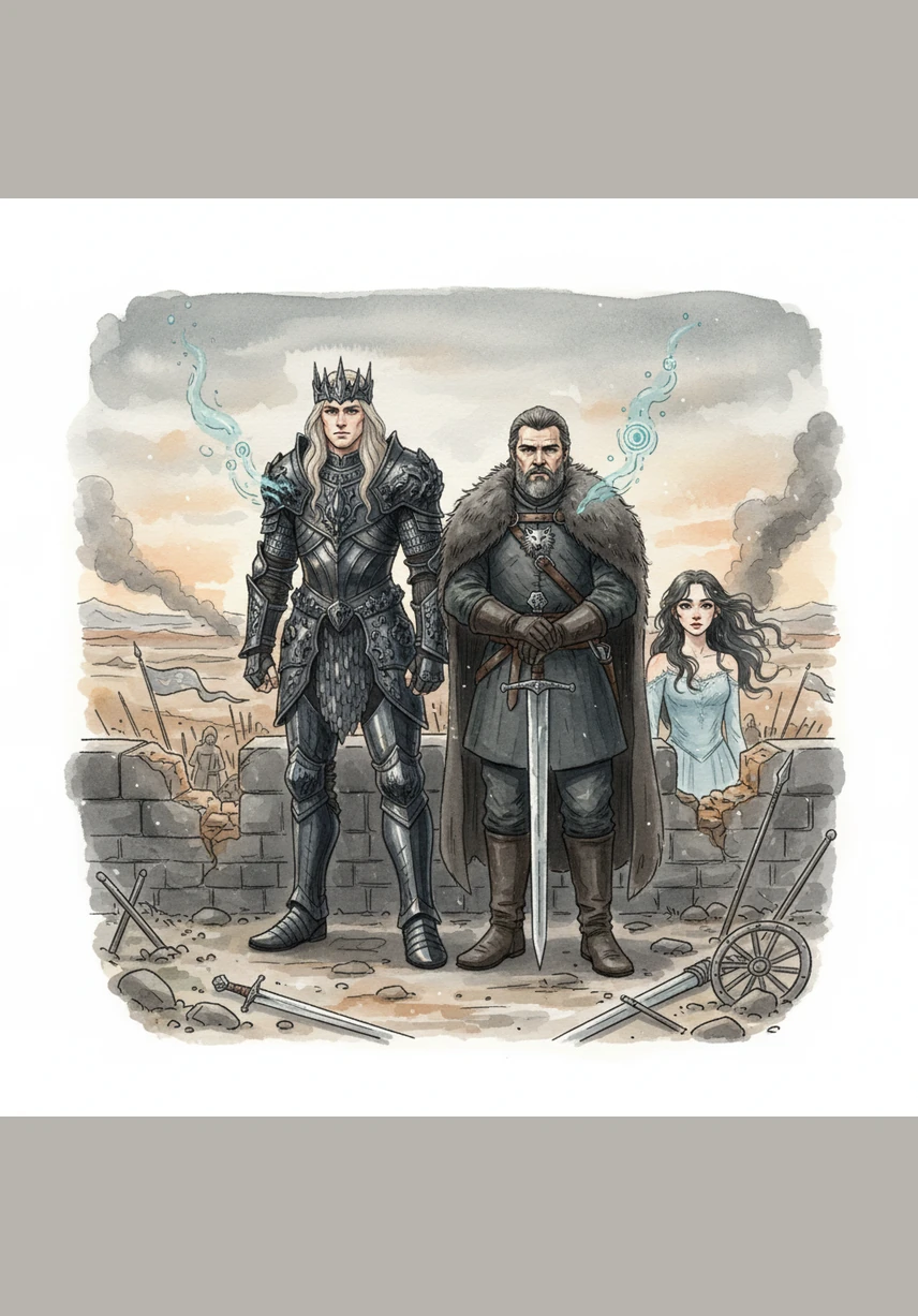 As the dust of battle settles, King Rhaegal Targaryen and Kaelen Valerius stand together on the battlements of Winterfell, overlooking a world that has been irrevocably changed. The union of ancient dragon blood and the technology of Aethelgard marks the dawn of a new era for the two continents.