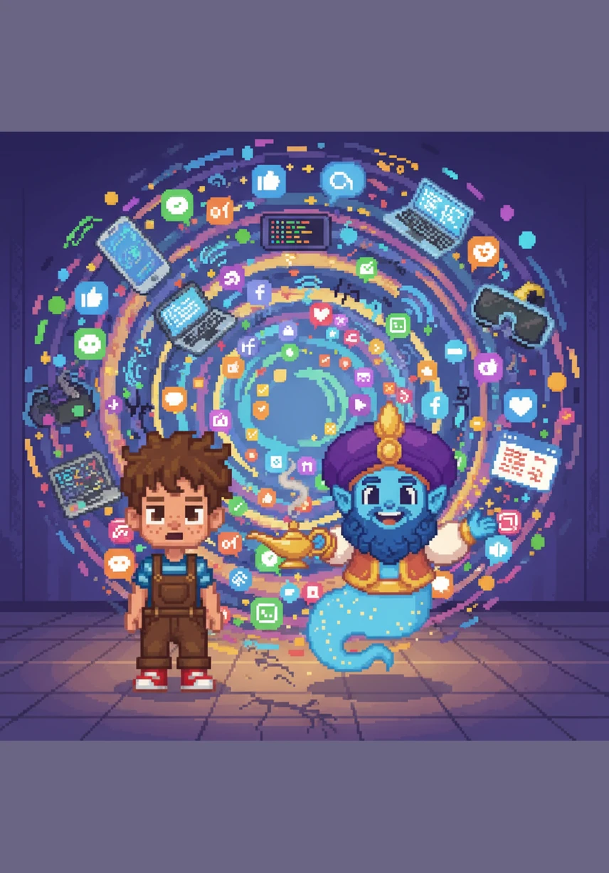 The room transforms into a montage of daily life, showing cars zooming down streets and cozy houses warmed by heaters. Adam sees how fuel helps people cook delicious meals and keeps the bright lights glowing in every home.