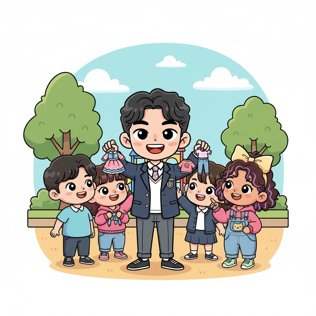 With a newfound confidence, Woojin beams, proudly holding up his exquisitely crafted doll clothes. Ayoung and his friends gather around, admiring his creations and showering him with compliments. Woojin finally realizes that his delicate hobby is not a weakness but a unique and special talent, embracing his true self with joy and pride.