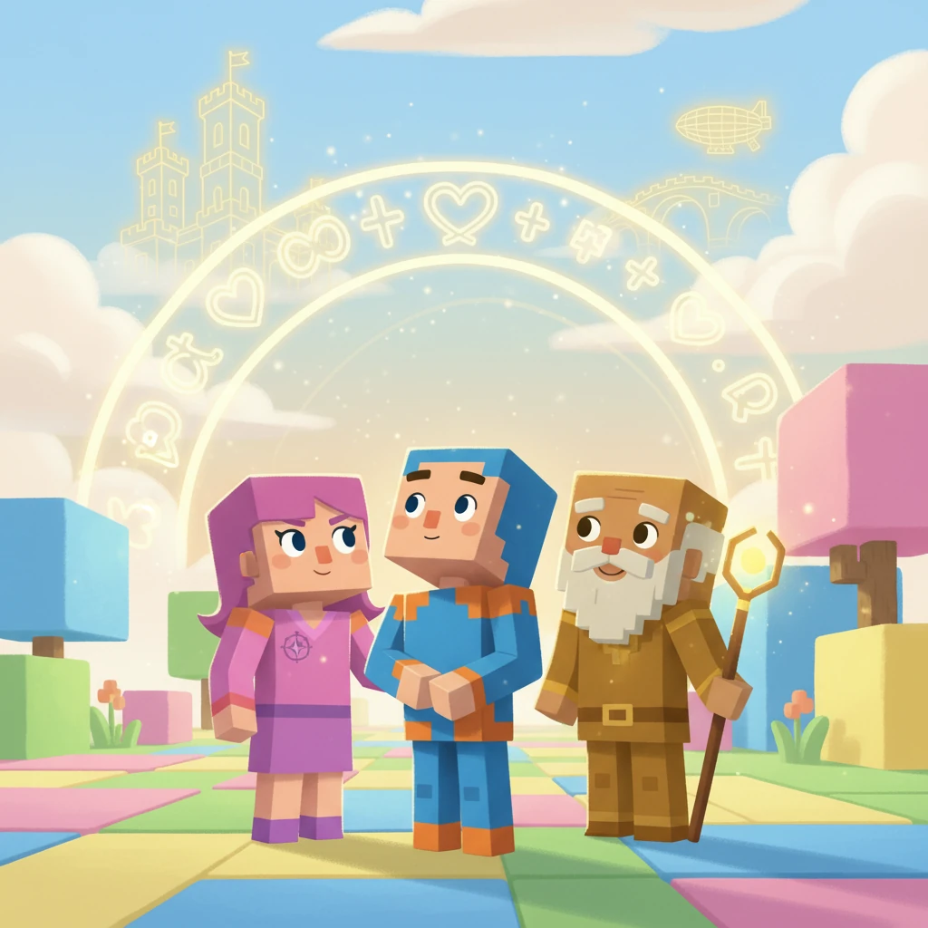 No caminho, Benício encontrou outros blocos: uma amiga corajosa chamada Clara, e um mentor sábio, o ancião Elias. Juntos, eles aprenderam sobre o plano divino, sobre o amor incondicional e a importância da fé.