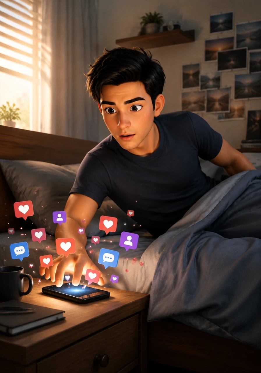 By the next morning, Aarav is woken up by a constant stream of notifications buzzing on his nightstand. His video has gone viral, attracting thousands of likes and comments from people moved by the beauty of his vision. Creators from all over the globe start following him, eager to see what he will create next.
