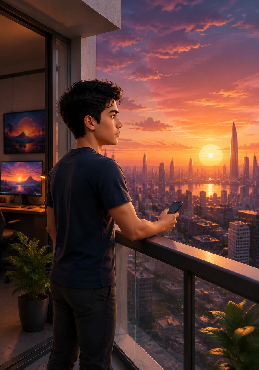 Standing on his balcony at sunset, Aarav looks out at a horizon that looks exactly like one of his early digital creations. He reflects on how a single spark of innovation and the courage to try something new changed his life forever. He picks up his phone, ready to create his next masterpiece for a world that is now watching and waiting.