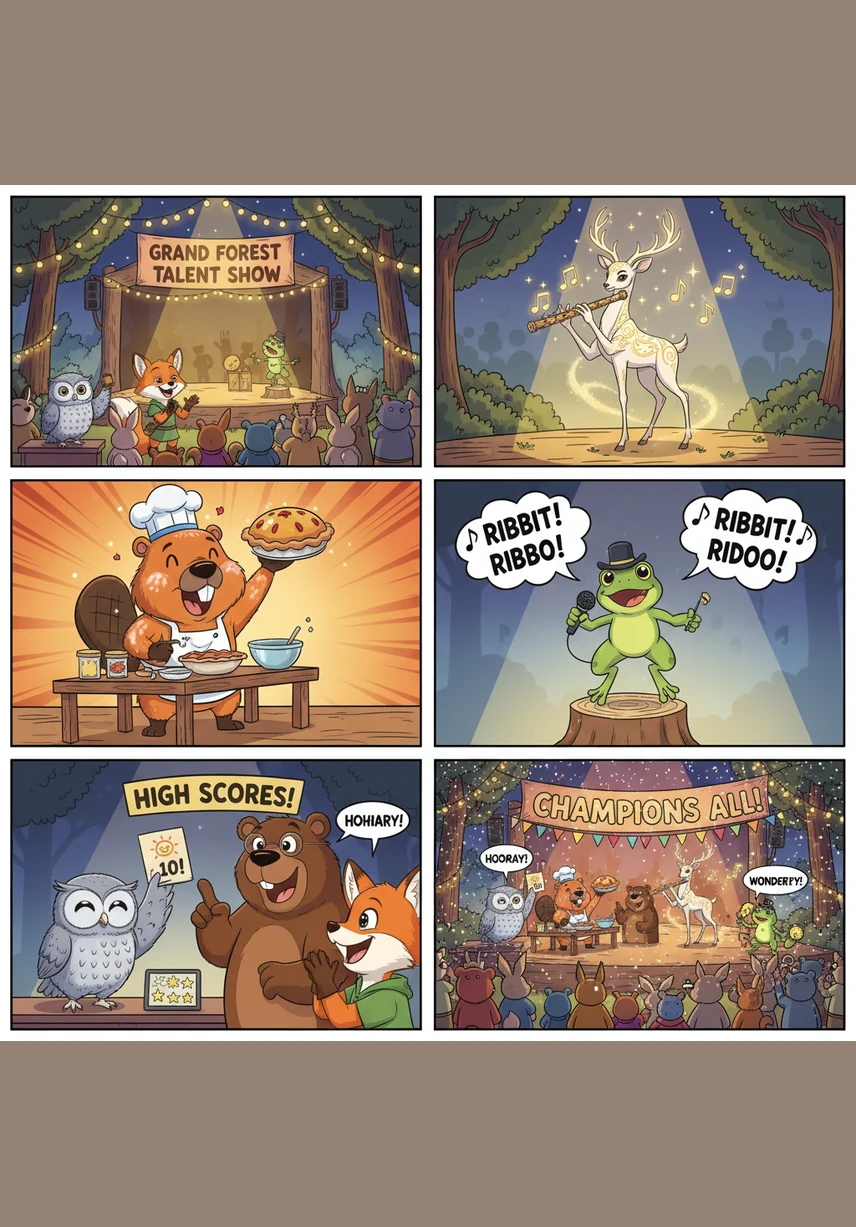 The entire forest begins to glow with a soft, golden light as the music reaches its grand crescendo. Every leaf and flower vibrates with the collective song, creating a visual and auditory masterpiece that connects every living thing in the Silver Woods.