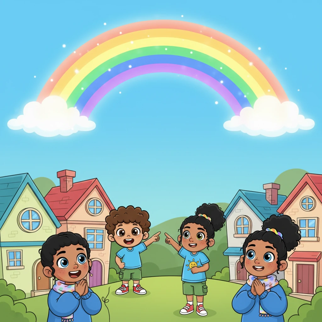 Slowly, curious townspeople emerged from their homes, their eyes wide with wonder. A ripple of gasps turned into delighted giggles as the glowing rainbow filled the sky above them. Their once-faded smiles began to bloom, mirroring the new colors in the air.