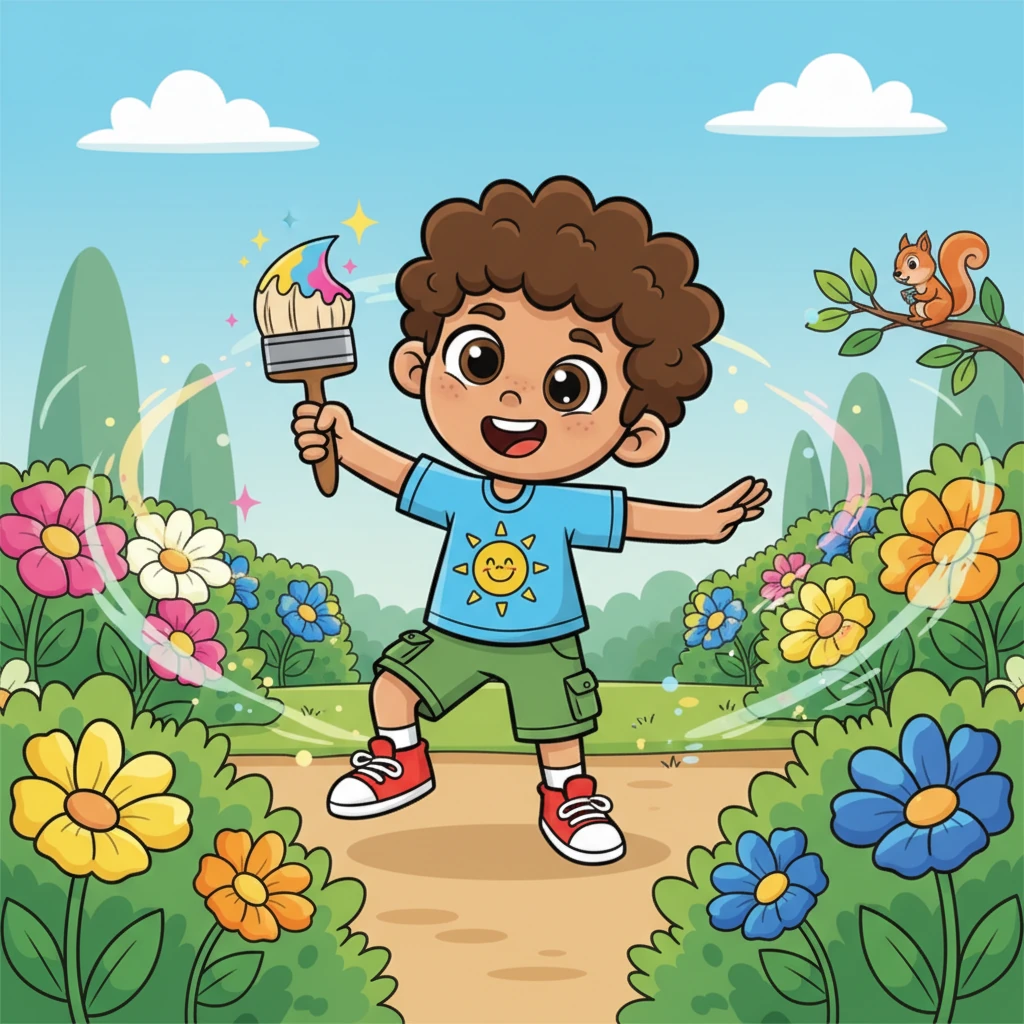 Encouraged by the growing joy, Leo danced through the park, painting every flower he saw. Petals burst into dazzling pinks, sunny yellows, and deep velvety blues, transforming the once-bare bushes into a riot of cheerful blossoms. The air filled with a sweet, colorful fragrance.