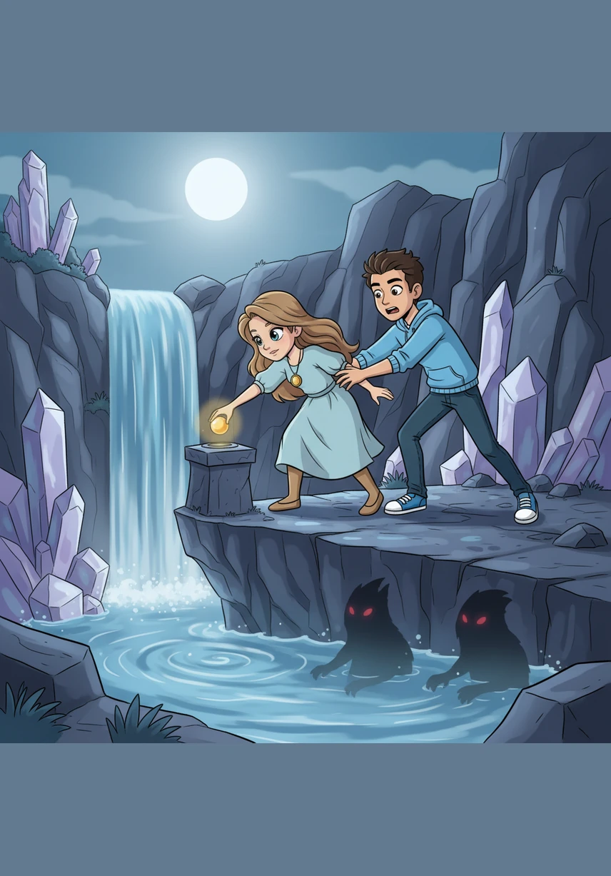 Under the silver glow of a full moon, Julian asked Elara to meet him at the Crystal Falls, claiming he had found a new source of light. As she leaned in to look at the water, he reached for the glowing pendant around her neck, hoping to claim her essence for himself.
