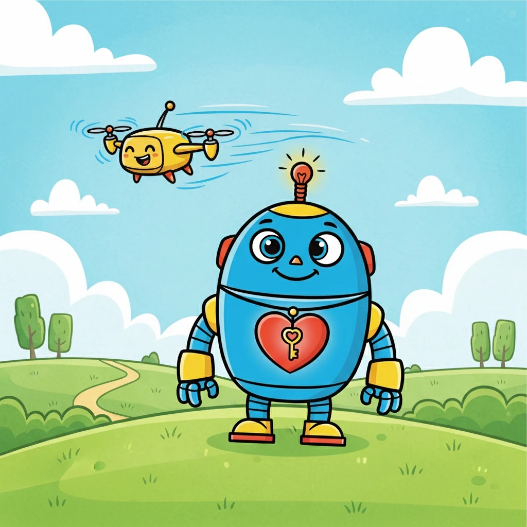 His best friend, Bolt, a speedy drone, zipped by, chuckling. "Robots don't need hearts, Robby! We have batteries and circuits!" But Robby wasn't convinced. He knew there was more to life than just logic.
