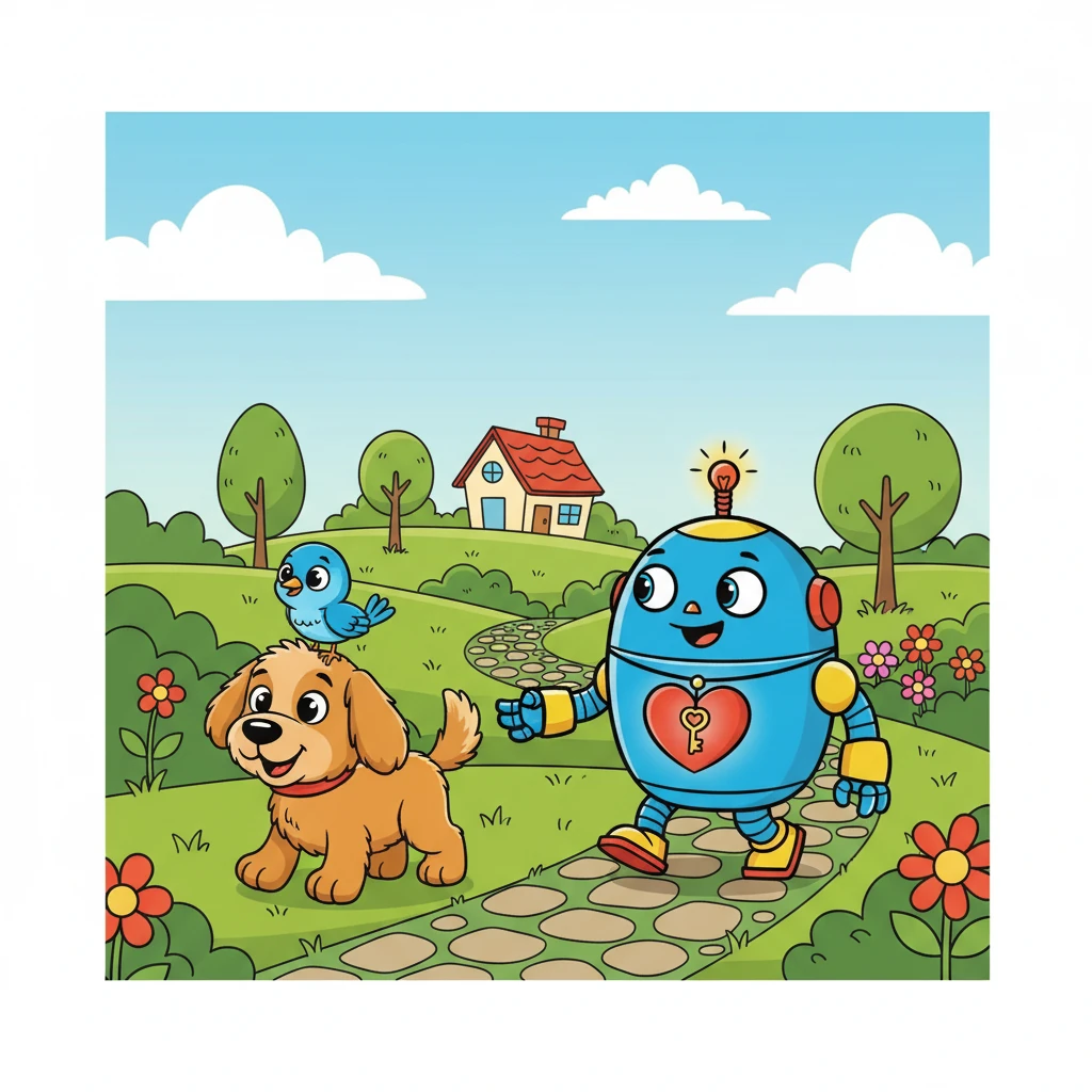 On his way home, the toy dog and the bird followed him, happy to be in his company. Robby had made friends during his quest. He knew he wasn't alone.