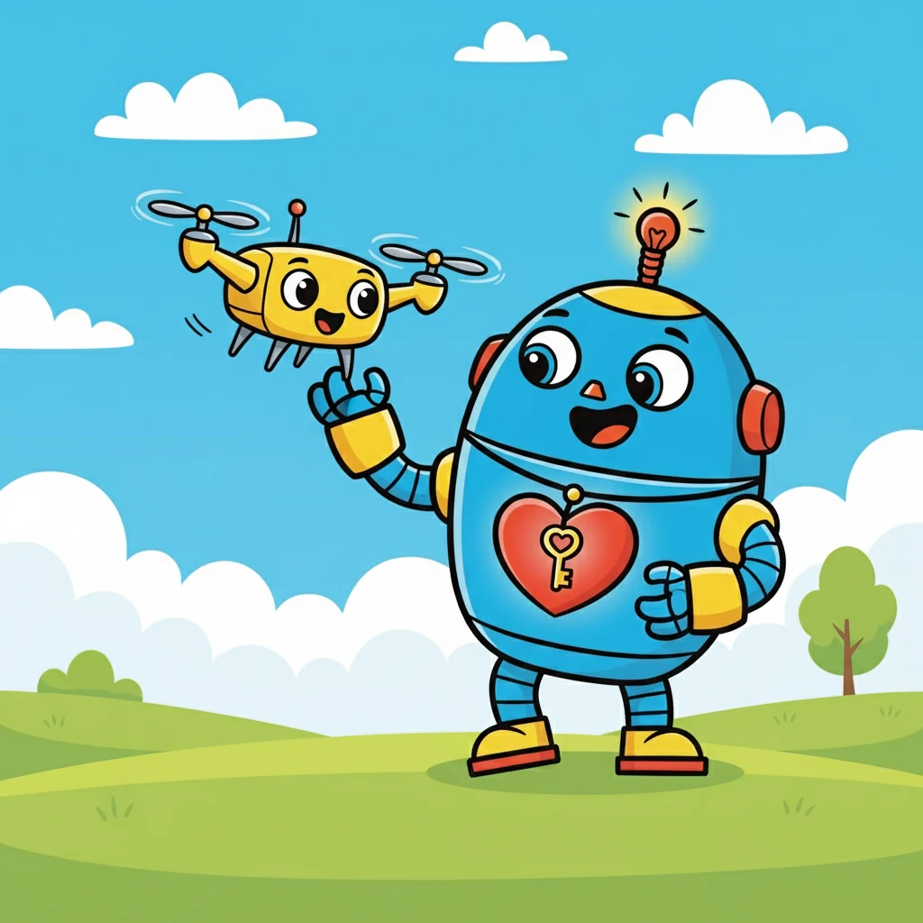 Bolt, the drone, zoomed in, buzzing with excitement. "Guess you found your heart after all!" Robby chuckled. "Yes, it was inside me all along, waiting to be discovered."