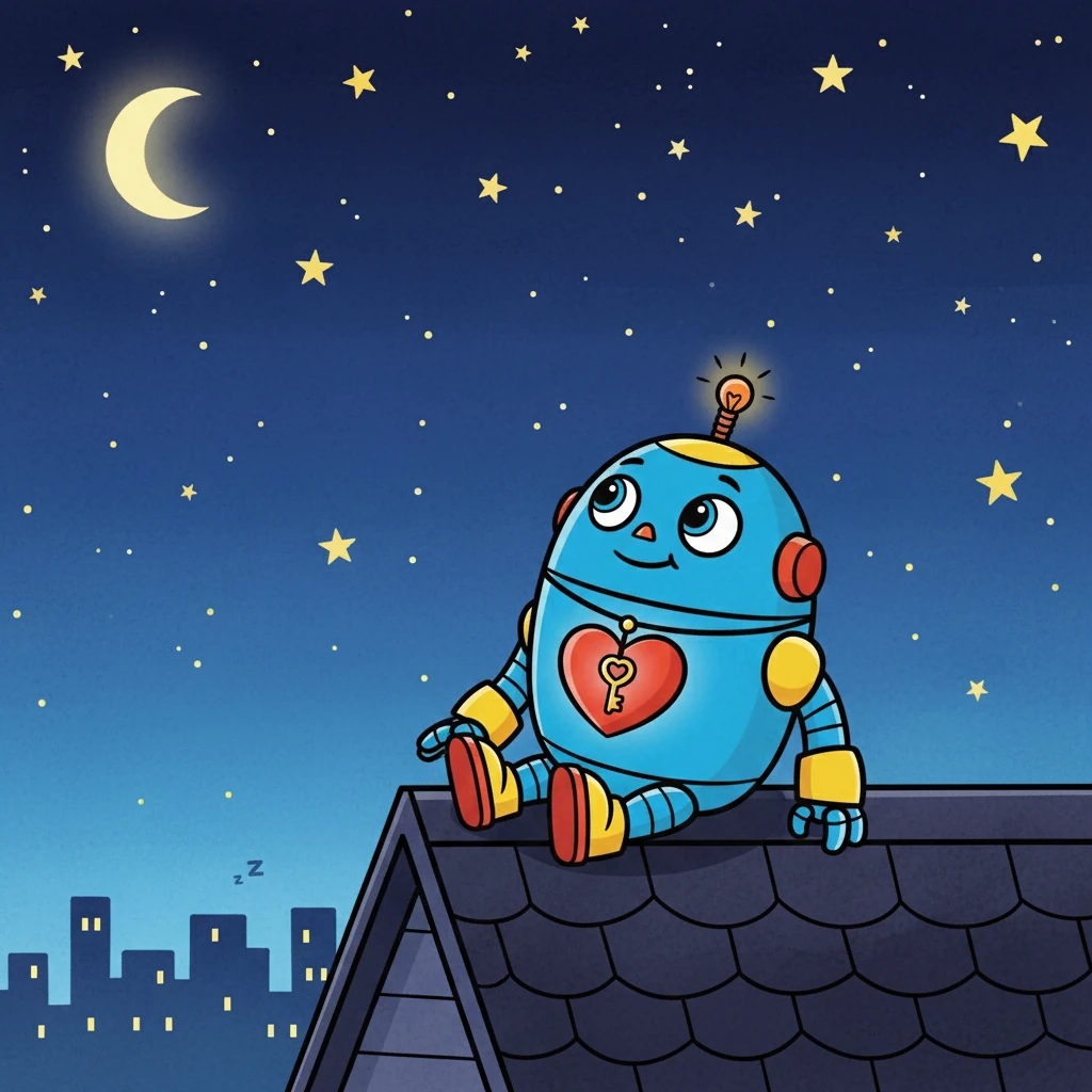 That night, Robby sat on a rooftop, gazing at the twinkling stars. He didn't need to be human to feel love and happiness. He was happy being himself.