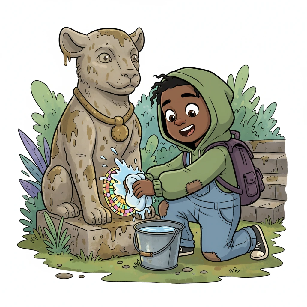 Inspired by his discovery, Leo quickly found an old, sturdy bucket, filled it with fresh water, and grabbed a soft, fluffy rag. He was absolutely determined to bring the forgotten beauty back to life, one scrub at a time. A splash of water made the very first spot of dirt vanish, revealing a bright, promising flash of color.