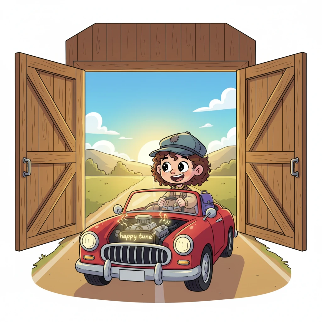 That night, Leo dreamt of the car, fully restored and roaring with life, its engine humming a happy tune. The old barn doors swung wide open, revealing a sun-drenched road stretching far into the distance, ready for new adventures. The hidden gem was finally ready for its next grand journey, with Leo as its trusty, excited driver.