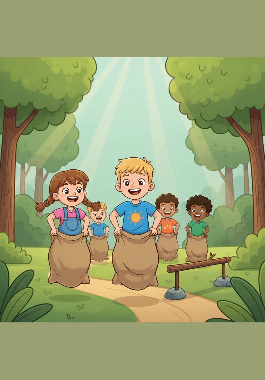 Niespodziewanie na leśnej ścieżce pojawiła się grupa dzieci z pobliskiej szkoły, niosąc kolorowe worki i ochronne rękawice. Dzieci wyglądały na bardzo przejęte losem lasu i od razu zabrały się do pracy, widząc smutek na pyszczkach małych mieszkańców.