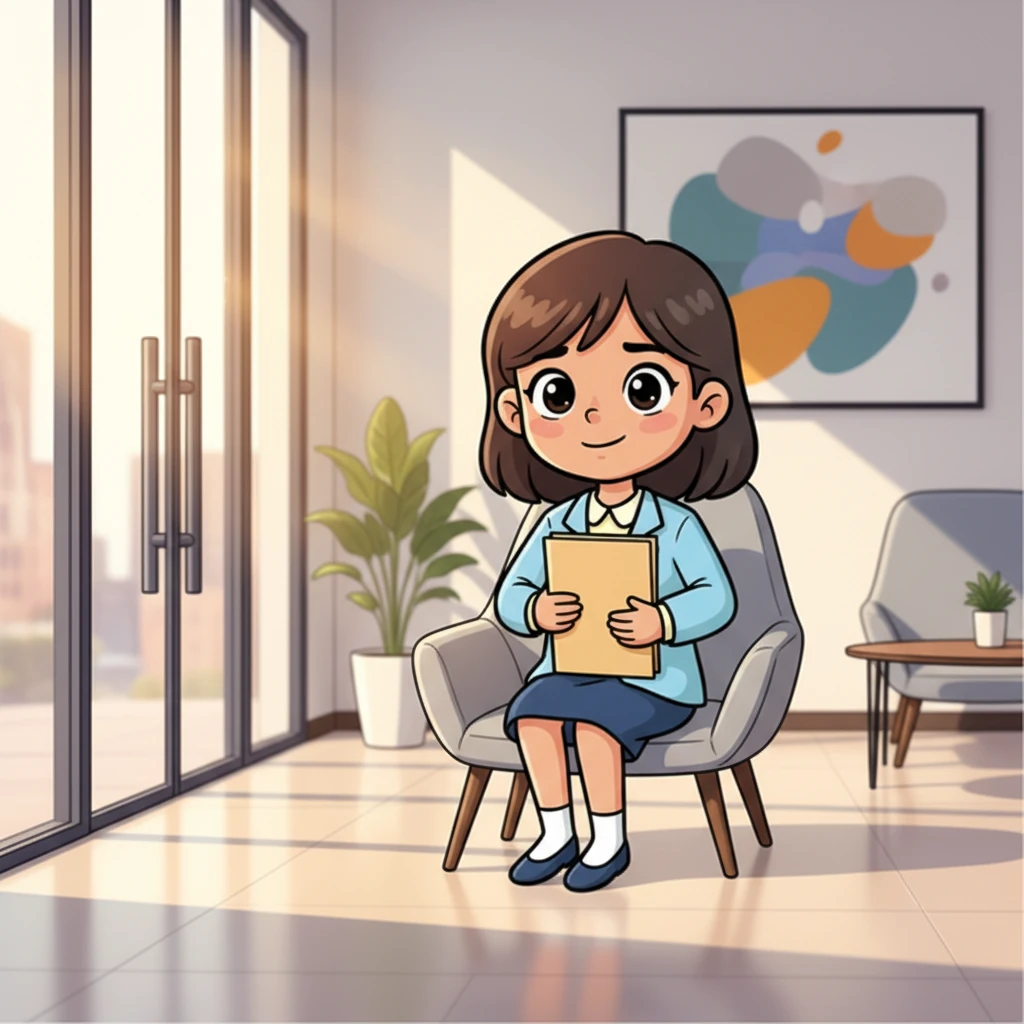 Riya sat in a bright, modern waiting room, adjusting her blazer for the tenth time. Her palms felt a little damp, but a determined sparkle shone in her wide, expressive eyes as she clutched her folder. Sunlight streamed through the tall glass doors, highlighting the professional hum of the office.