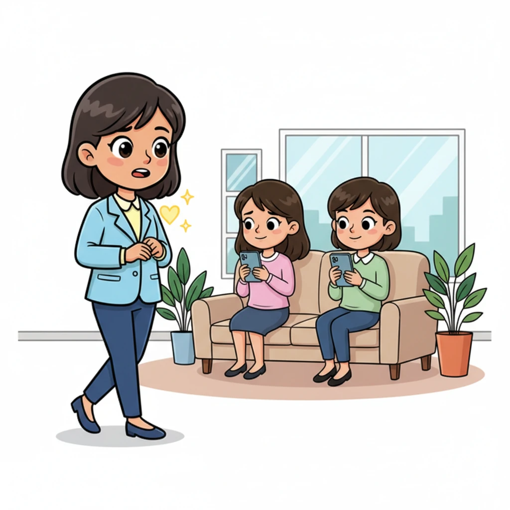 Across the room, two other candidates calmly scrolled on their phones, looking perfectly poised. Riya took a deep breath, reminding herself to focus. Suddenly, a friendly employee walked past and offered a warm, encouraging smile, making Riya's heart flutter with a tiny spark of hope.