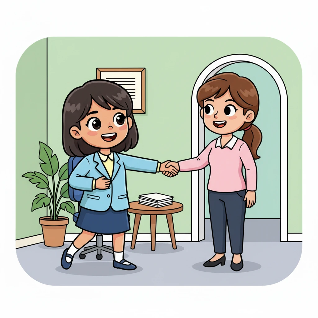 “Riya?” a cheerful voice called out. The HR manager, with a kind smile, stood at the doorway. Riya sprang up, smoothing her blazer one last time, and offered a firm, confident handshake, feeling a surge of readiness.