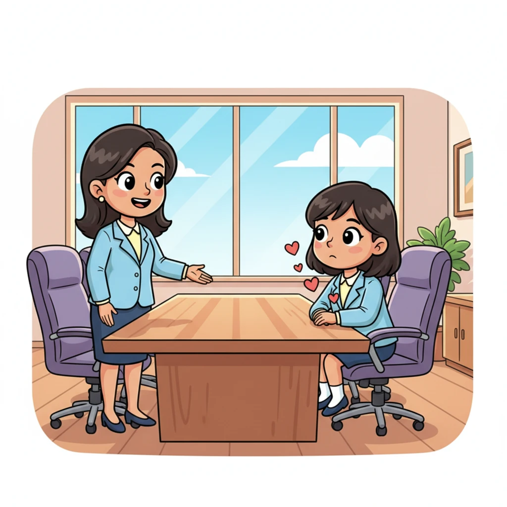 They entered a spacious conference room with a large, gleaming table. The HR manager gestured to a comfy-looking chair, explaining how the interview would go. Riya listened intently, her heart beating a steady, hopeful rhythm.