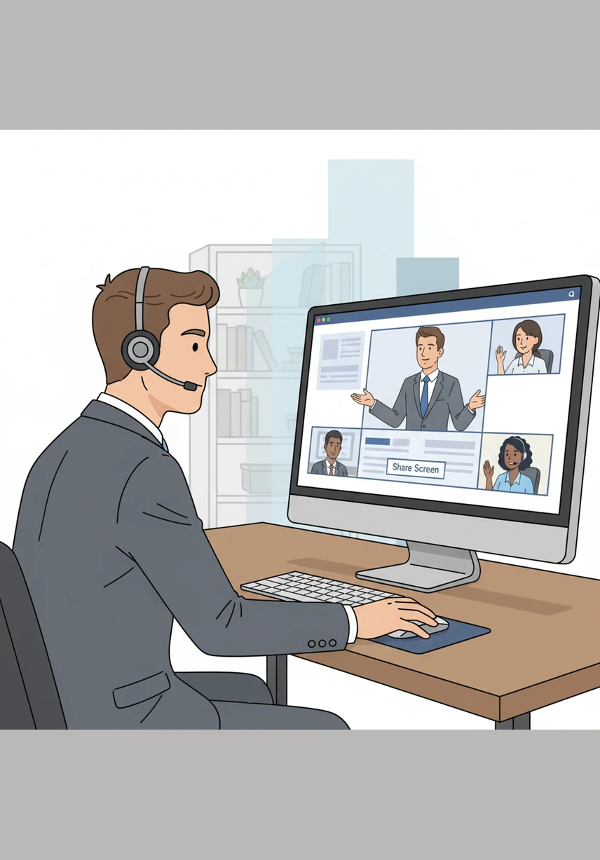 The team leader invites Oliver to present his latest progress and share his insights with the group. He takes a deep breath, clicks the share screen button, and prepares to showcase the results of his hard work.