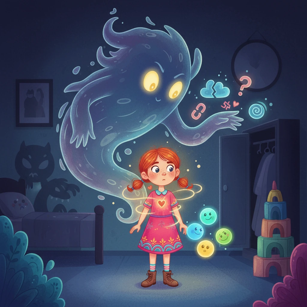 Num quarto escuro, Nina encontrou o Medo, um fantasma assustador. Medo lhe ensinou a enfrentar seus receios e a ser corajosa. Nina aprendeu que o medo pode ser superado com a ajuda de amigos e com a sua própria força interior.