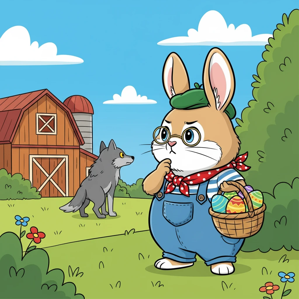 Barnabé décida de cacher ses œufs. Il réfléchit attentivement à l'endroit idéal, loin du regard du loup. Il savait qu'il devait être malin.