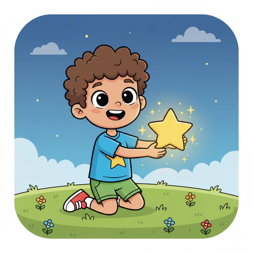 With careful, outstretched hands, Sami gently scoops up the fallen star. It pulses with a warm, gentle glow in his palms, feeling surprisingly light and delicate. A tiny, happy twinkle emanates from the star, as if thanking him.