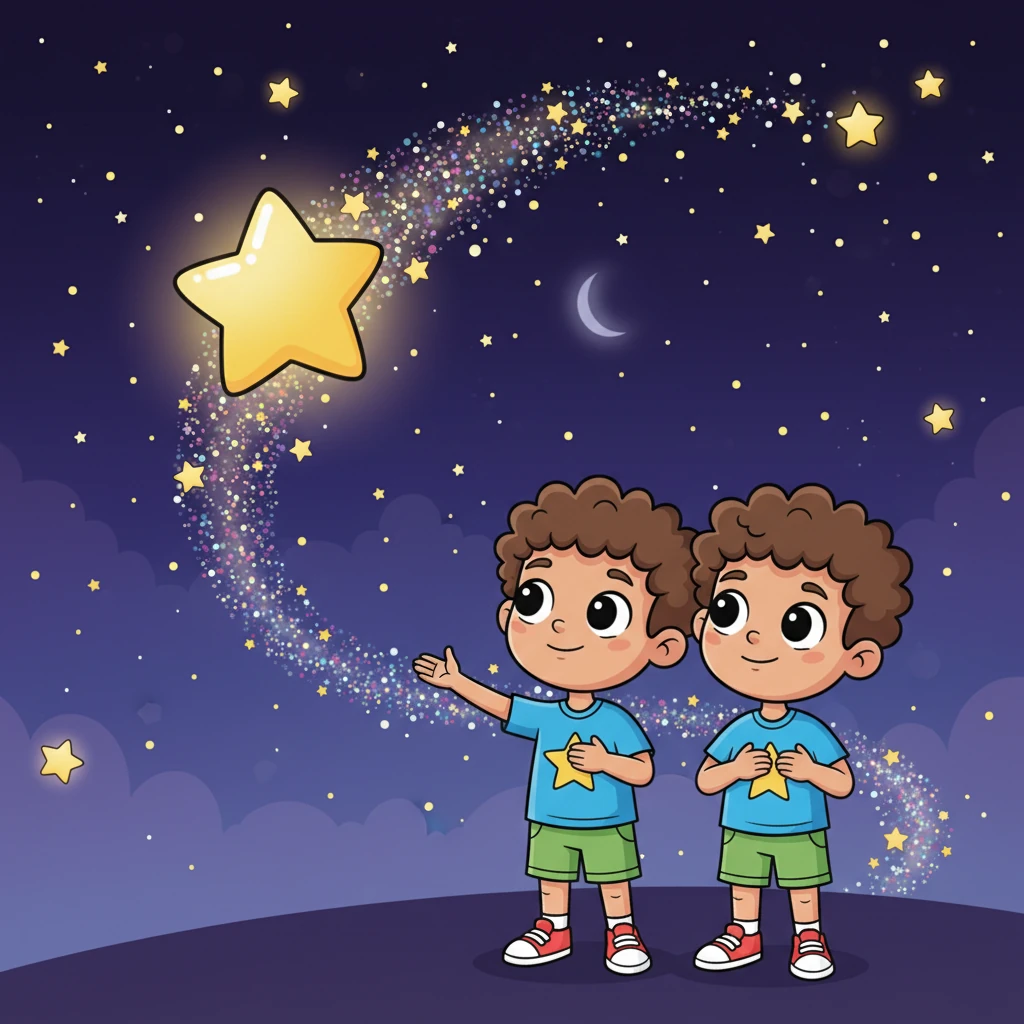 With a final, loving whisper, Sami releases the star. It soars upwards, leaving a beautiful trail of shimmering stardust as it races back to its family in the cosmos. Sami and Max watch, their faces filled with awe and a touch of bittersweet joy.