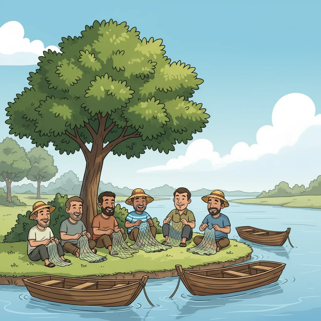 Days turned into weeks, the rhythm of life dictated by the river's ebb and flow. Kamal shared stories with his fellow fishermen, their boats bobbing together, nets mended under the shade of the mango trees. Their laughter and struggles intertwined, a testament to their shared fate.