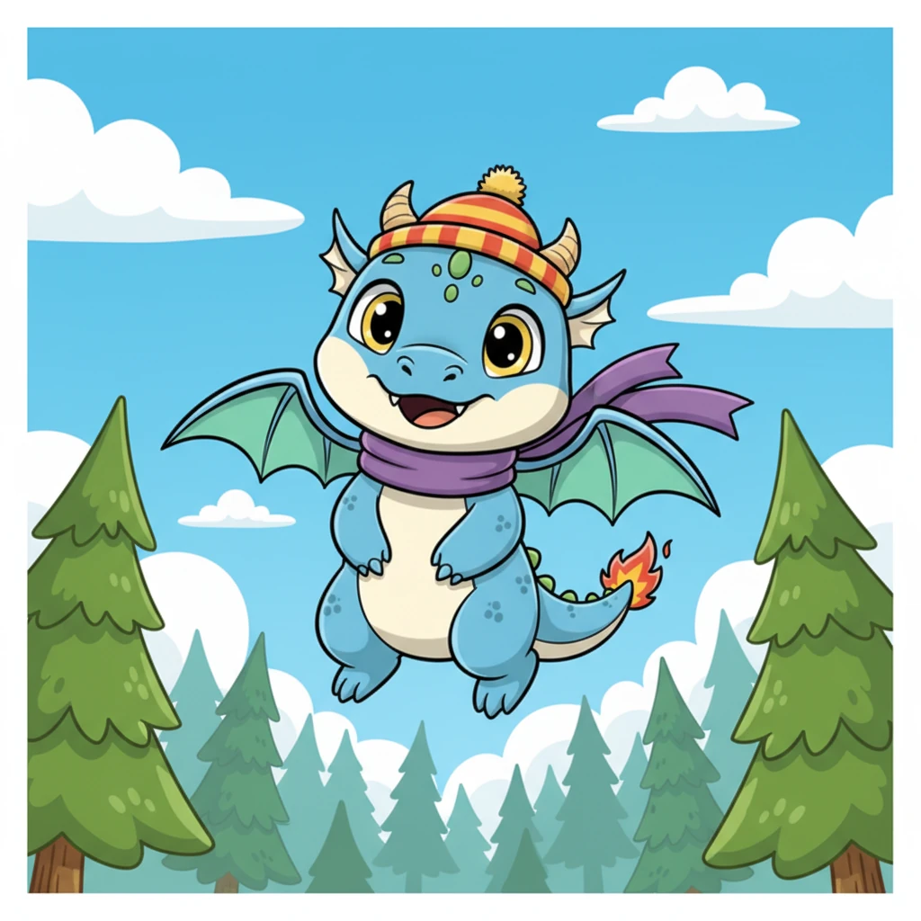 The wind tickled his scales as Flicker glided through the air, finding a rhythm with his wings. He soared past towering trees and fluffy white clouds, feeling the thrill of freedom. Each flap felt more confident, each turn more graceful.