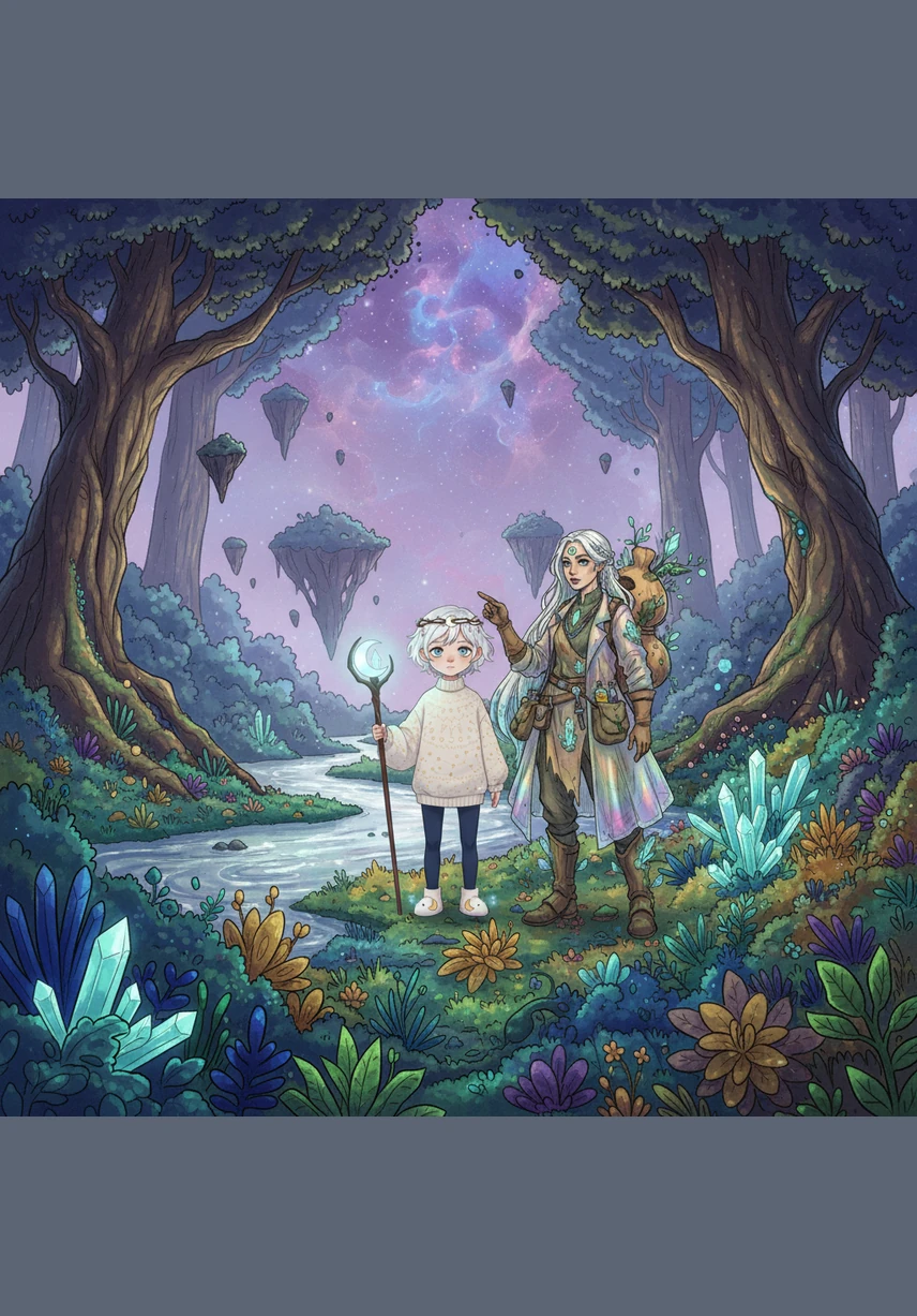 Far beyond the known stars, the planet Staranisa glows with ethereal beauty, featuring floating forests that drift through the violet sky and rivers that shimmer like liquid silver. Rare mystical plants in colors unseen by human eyes carpet the ground, creating a world of endless wonder and ancient mysteries.