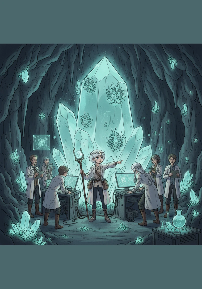 Under the light of a massive crystal table, the scientists gather to discuss a forbidden idea: the creation of a new life form. Their faces are illuminated by holographic strands of DNA as they decide to move beyond nature and build something extraordinary.