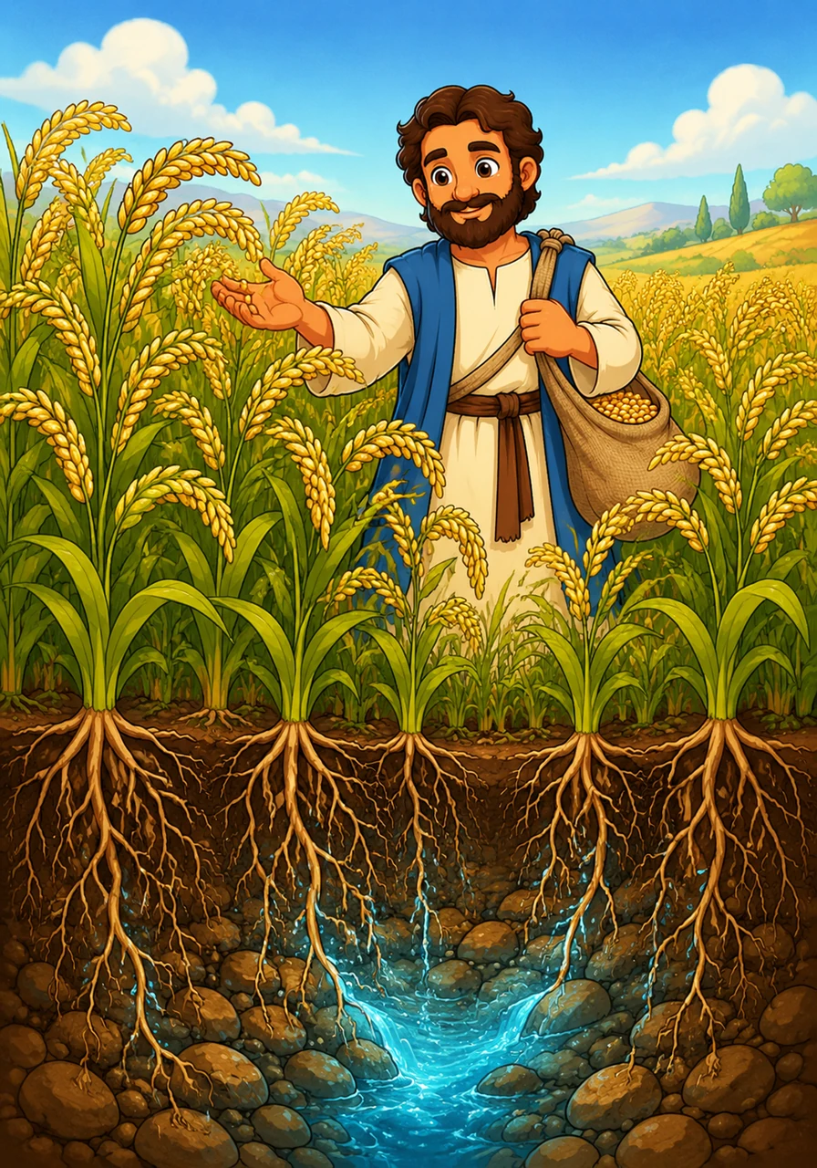 In the good soil, the plants grow tall, strong, and vibrant, with deep roots that drink freely from the earth's hidden springs. They wave gracefully in the wind, their stalks heavy with grain and their leaves a brilliant, healthy green.