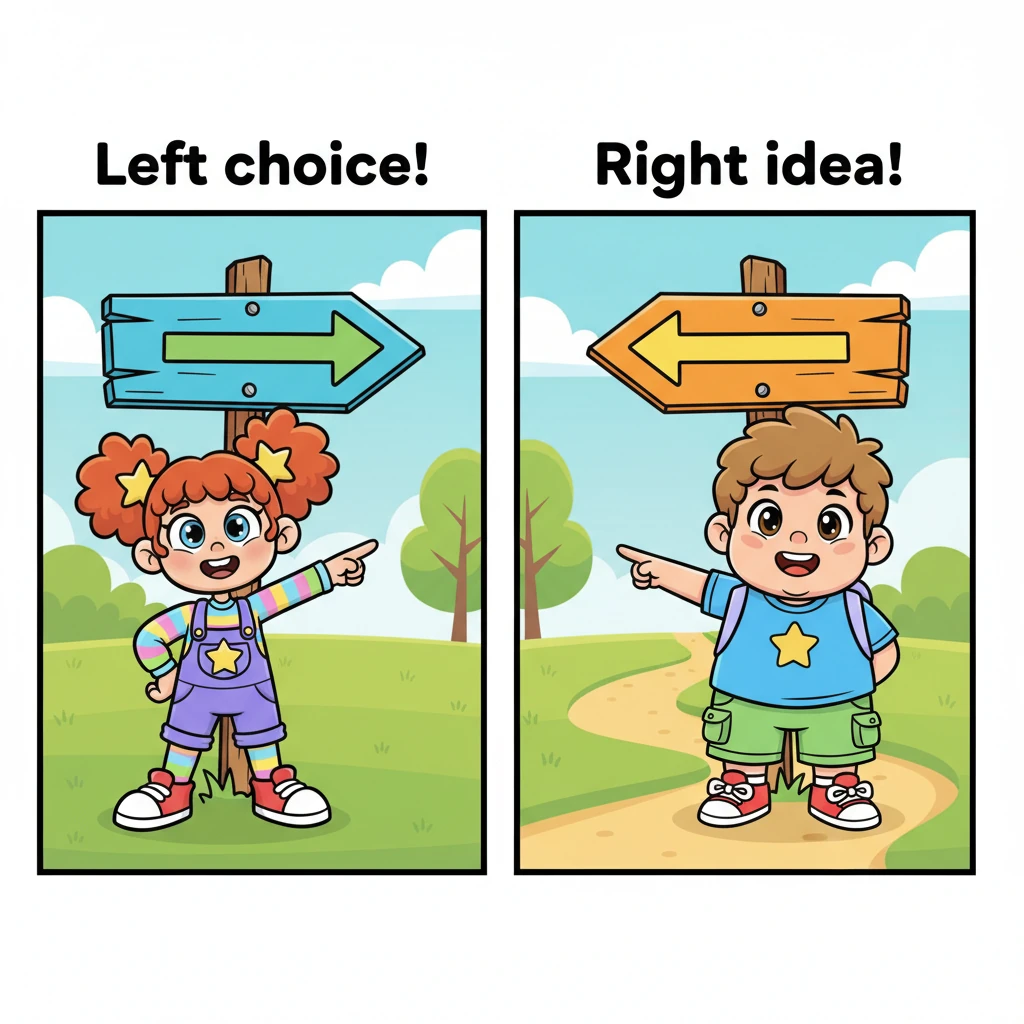 During a fun story time game, choices were made with enthusiasm: 'Left choice!' shouted one friend, while another chimed in, 'Right idea!' Every suggestion, big or small, from either side, was heard and valued, making their story even better.