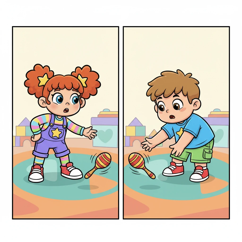 Oops! The maraca tumbled from tiny fingers and bounced softly on the rug. But before it could roll away, helping hands quickly reached out from both the left and the right. There was no blame, just quick, caring teamwork to retrieve it.
