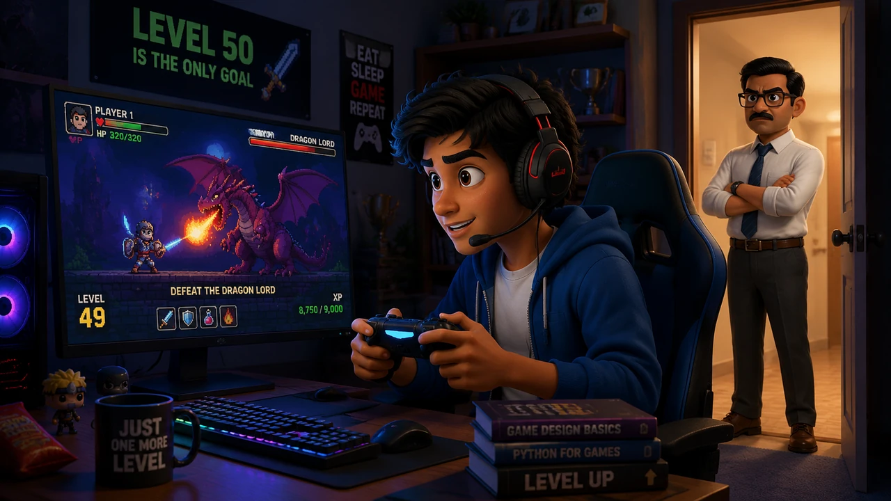 Kaveen was entirely in the zone, his gaming headset resting firmly on his ears as his thumbs flew across the controller with lightning-fast reflexes.