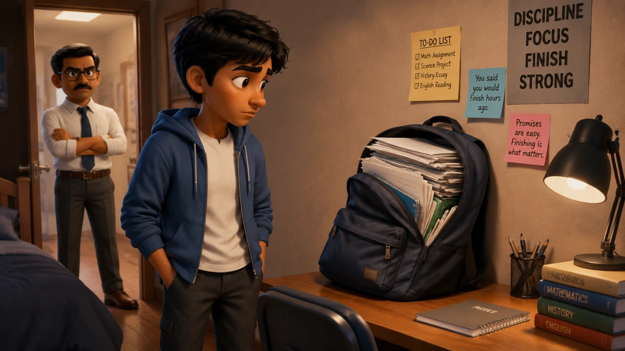 He looked over at his desk where his school bag sat slumped and heavy against the wall. It was filled to the brim with assignments he had faithfully p