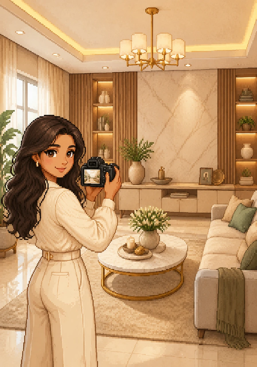 Keerthi captures the perfect photograph of the finished room, a viral-worthy image that perfectly represents the Glow By Keerthi brand. Her journey from a vision to a masterpiece is complete, radiating beauty and professional success in every detail.