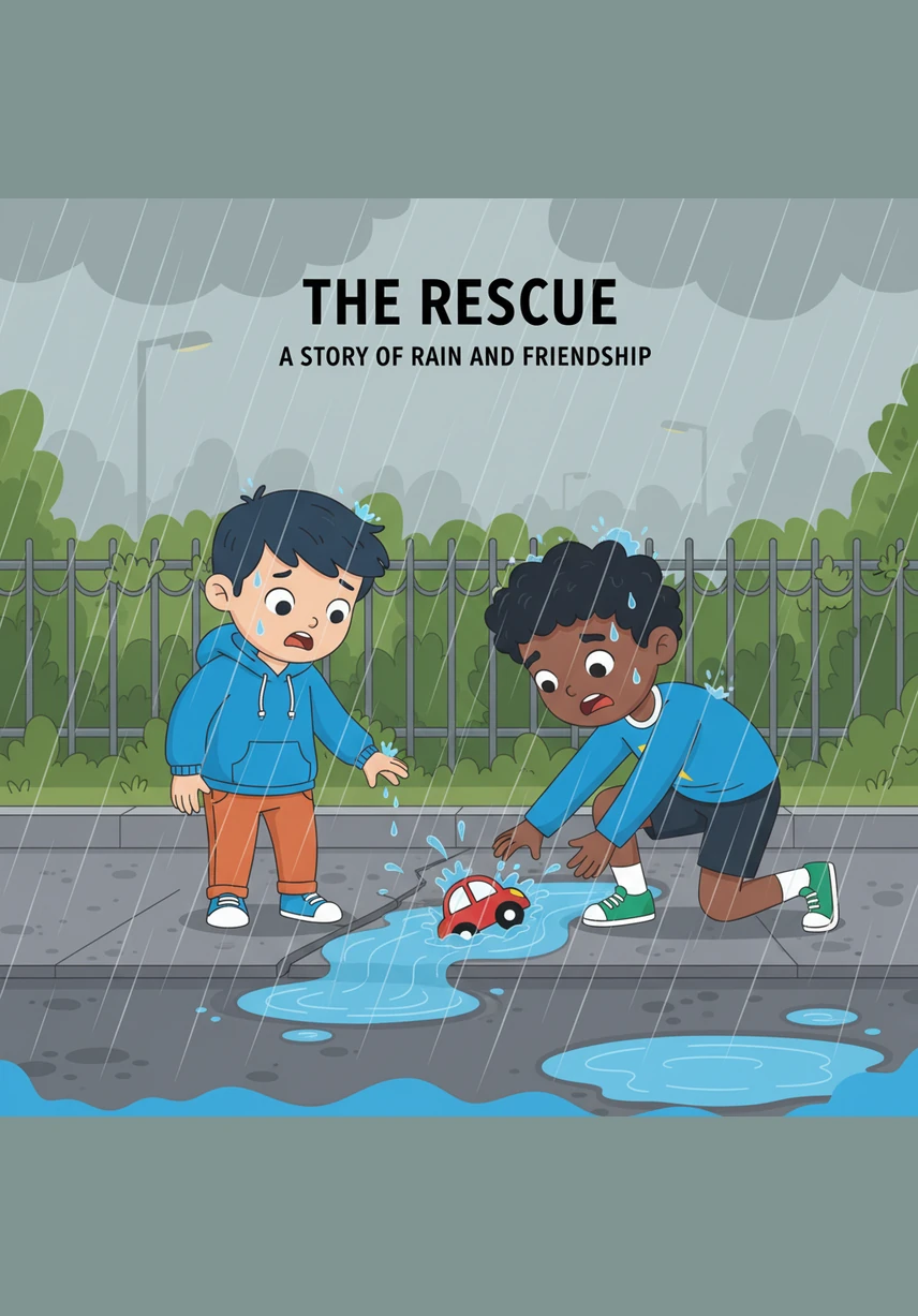 أخرج سامي مظلة ملونة وجميلة من حقيبته الصغيرة. قال سامي: هذه مظلة رائعة ستحمينا من المطر الغزير.