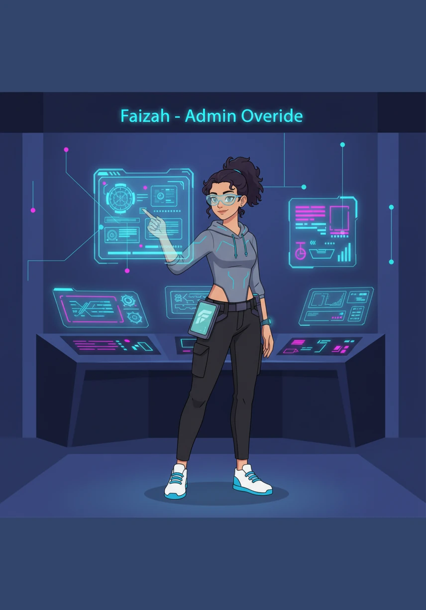 Sebuah layar kunci muncul dengan latar belakang anime yang indah, meminta kode rahasia untuk masuk ke dalam sistem. Faizah mengetikkan kata kunci 'Free1' dengan penuh percaya diri untuk membuka gerbang digital yang ia ciptakan sendiri.