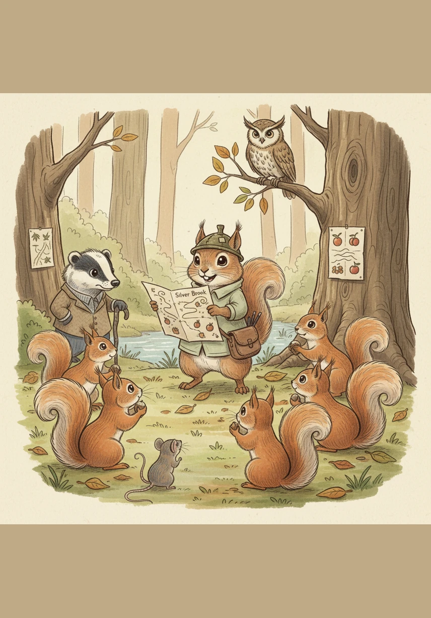 Pip pointed to his leaf-charts, showing that whenever the spring was extra misty, the trees by the Silver Brook would be the most generous in the fall. This was his first big clue in solving the mystery of the missing winter feast and calming his friends.