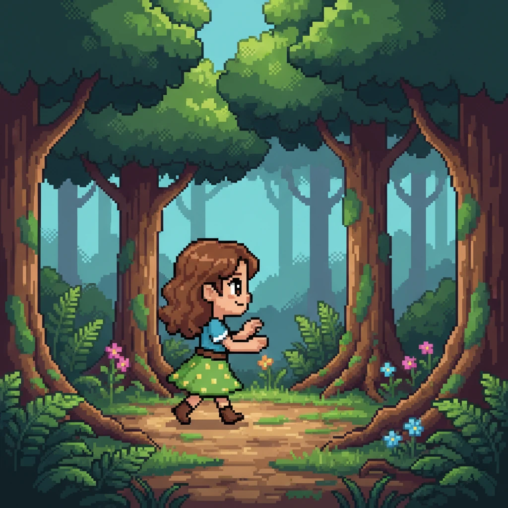 Com um pequeno sorriso, Luna decidiu que era o dia perfeito para uma aventura. Ela caminhou com cuidado para a orla do bosque, saindo do caminho conhecido. Cada passo a levava mais fundo na folhagem densa.