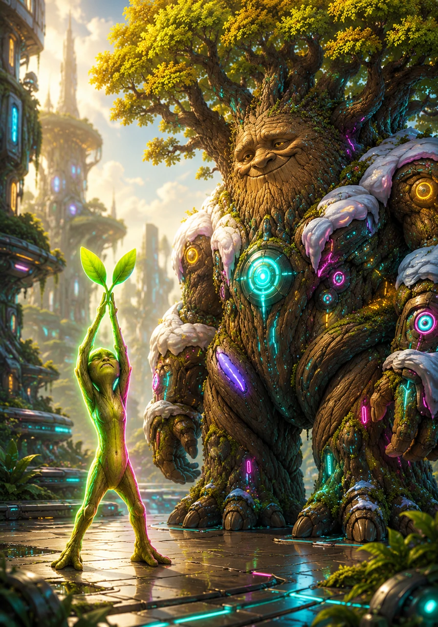 One bright morning, Pip strained his tiny trunk so hard to grow that his bark began to squeak. Barnaby chuckled softly, a sound like rubbing smooth stones together, and told Pip that the best things in life take time. He explained that a beautiful life isn't a race to the top, but a slow dance with the seasons.