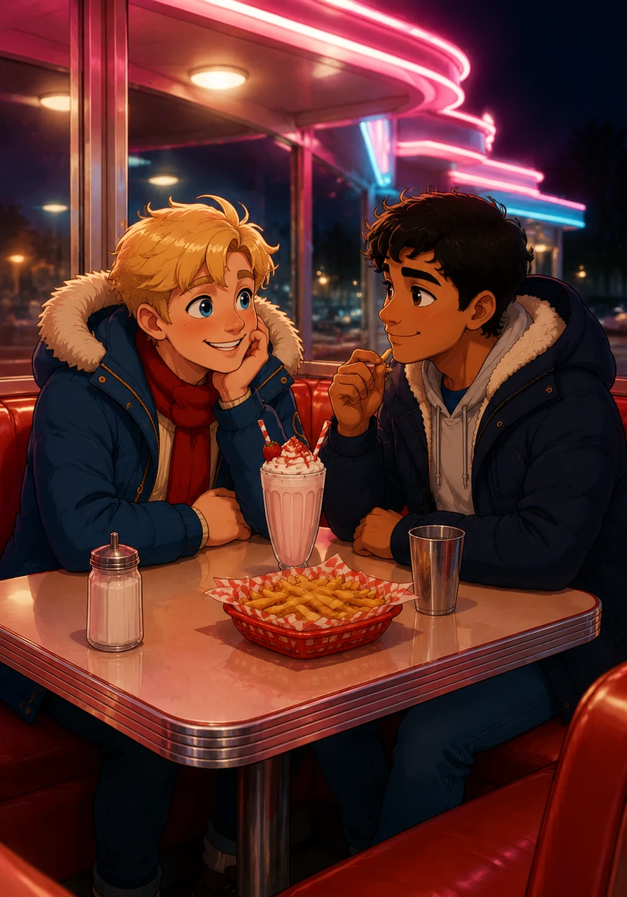 Under the neon glow of a 24-hour diner, they share a strawberry milkshake and fries long after midnight. Mateo watches the way the light reflects in Dominic’s eyes, realizing that nine months is far too short for the lifetime of conversations he wants to have.