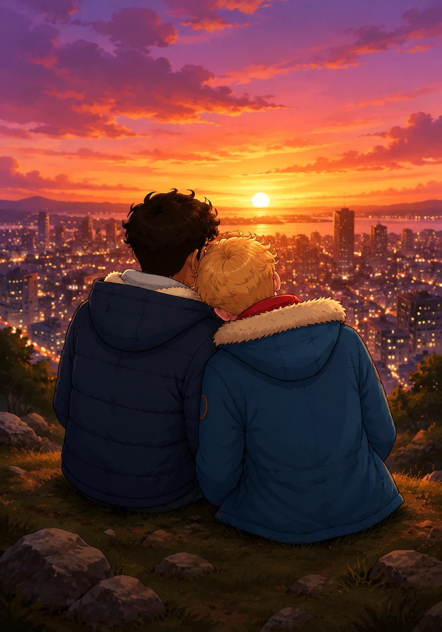 On a quiet hilltop overlooking the city, they watch the sun dip below the horizon, staining the sky in hues of violet and orange. Dominic leans his head on Mateo’s shoulder, a silent acknowledgment of the deep love that has blossomed between them despite the ticking clock.