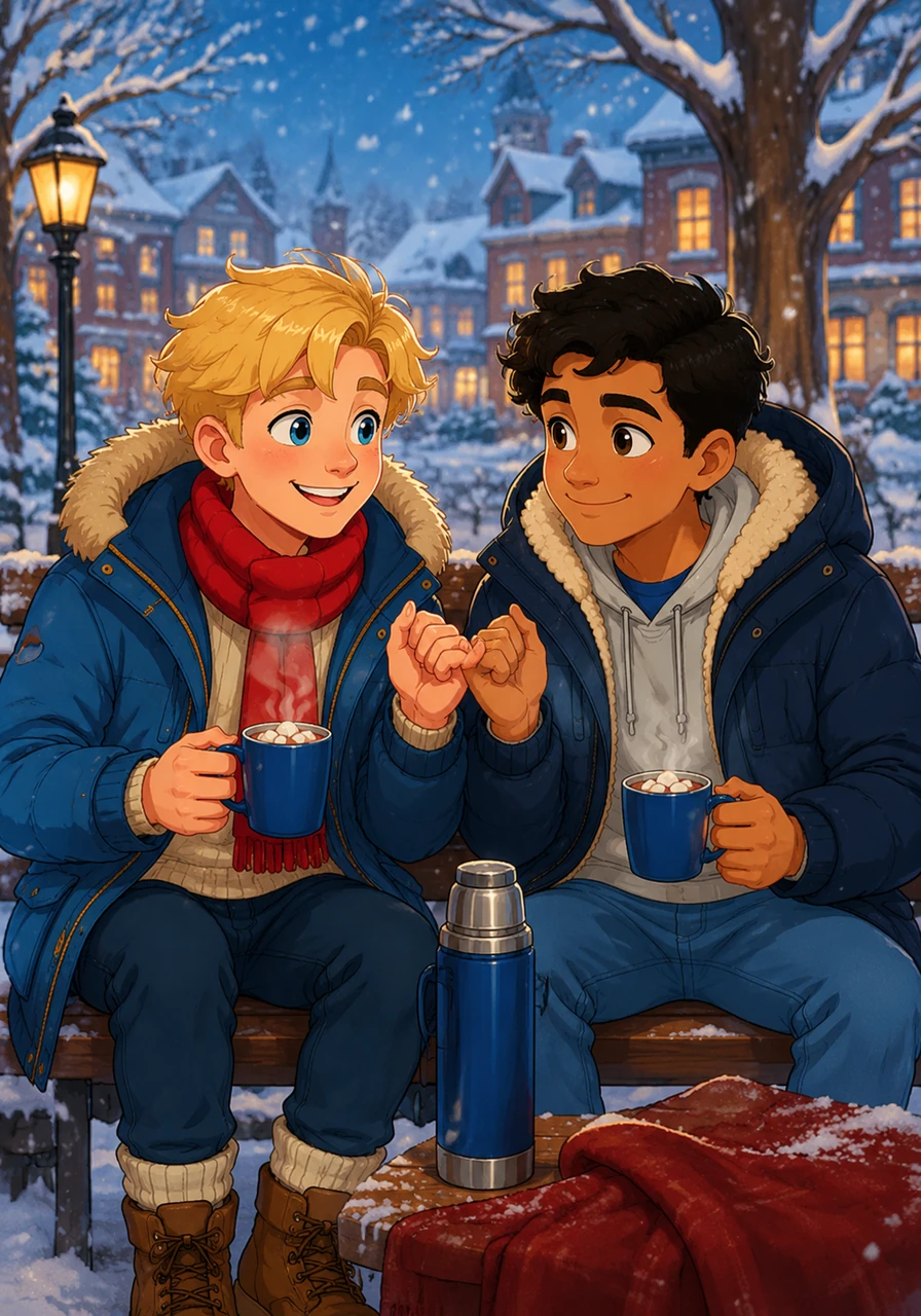 Winter arrives with a dusting of snow, turning their town into a quiet, frozen wonderland. They huddle together in thick coats, sharing a thermos of hot cocoa and making a secret pact to ignore the calendar pages that are turning far too quickly.