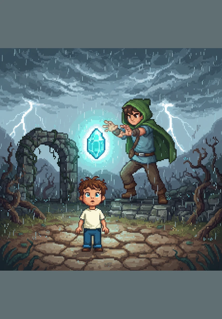 A sudden rainstorm knocks over his fragile tower, scattering his carefully collected parts across the muddy ground. Leo feels a moment of sadness, but he picks up the pieces and looks closely at where the wood snapped.