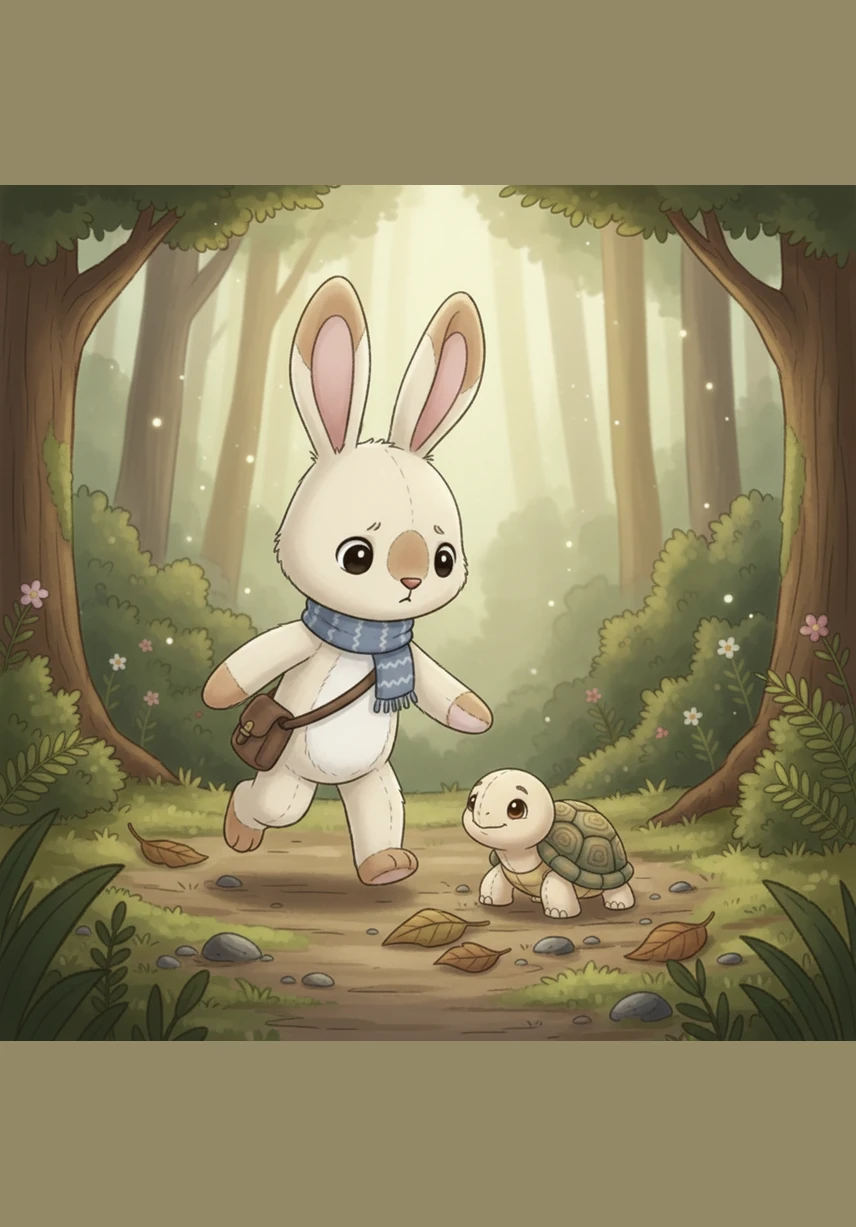 With Tilly's gentle encouragement, Benny carefully hopped back through the forest, taking his time and watching every step. He could finally see the familiar glow of the open meadow and his cozy burrow waiting in the distance.