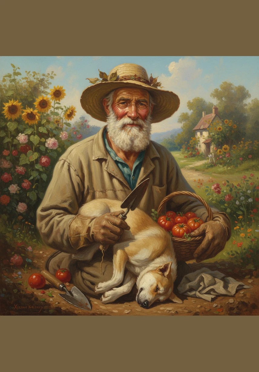 Old Kasim kneels in his sun-drenched garden, carefully tucking a single, tiny turnip seed into the rich, dark soil. The morning birds chirp overhead as he smiles, dreaming of the wonderful harvest to come.